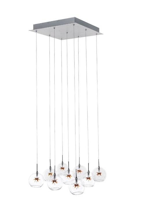 Foto para 20W Starburst 9-Light Pendant SNPC Clear/Amber Glass 12V G4 Xenon (OA HT 18"-125")