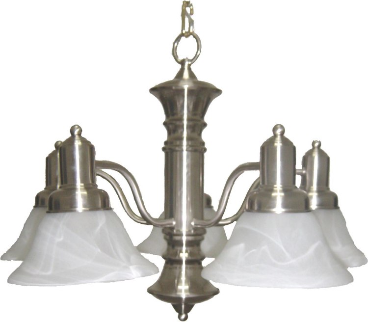 Foto para 100W Newburg 5-Light Chandelier SN Marble Glass MB Incandescent 36" Chain