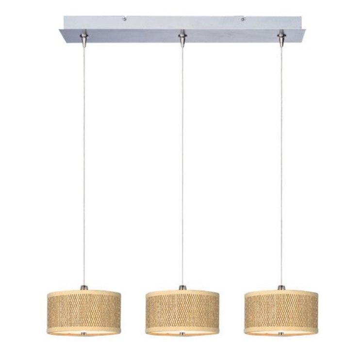 Foto para 50W Elements 3-Light RapidJack Pendant and Canopy SN Natural Fiber 12V GY6.35 T4 Xenon (OA HT 17.25"-125") (CAN 24.25"x4.25"x1.25")
