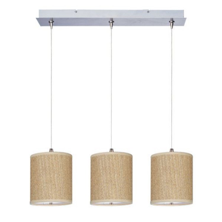 Foto para 50W Elements 3-Light RapidJack Pendant and Canopy SN Natural Fiber 12V GY6.35 T4 Xenon (OA HT 20.25"-128.25") (CAN 24.25"x4.25"x1.25")