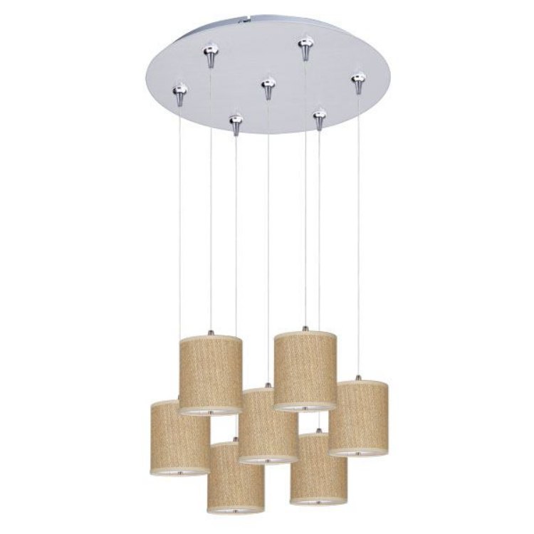 Foto para 50W Elements 7-Light RapidJack Pendant and Canopy SN Natural Fiber 12V GY6.35 T4 Xenon (OA HT 9.5"-129.5") (CAN 17"x2.5")
