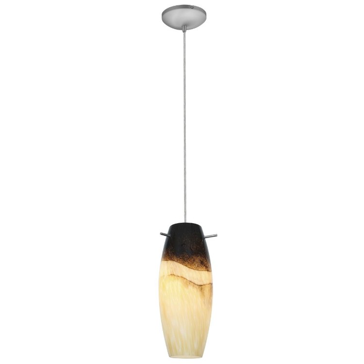 Foto para 100w Cabernet Glass Pendant E-26 A-19 Incandescent Dry Location Brushed Steel Sand Slate Glass 12"Ø4.9" (CAN 1.25"Ø5.25")