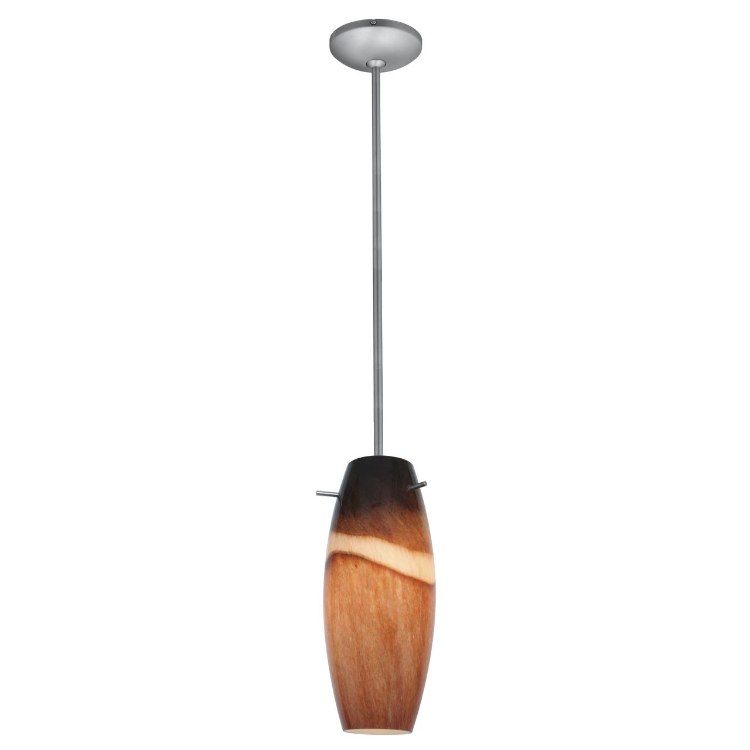 Foto para 100w Cabernet Glass Pendant E-26 A-19 Incandescent Dry Location Brushed Steel Amber Slate Glass 12"Ø4.9" (CAN 1.25"Ø5.25")