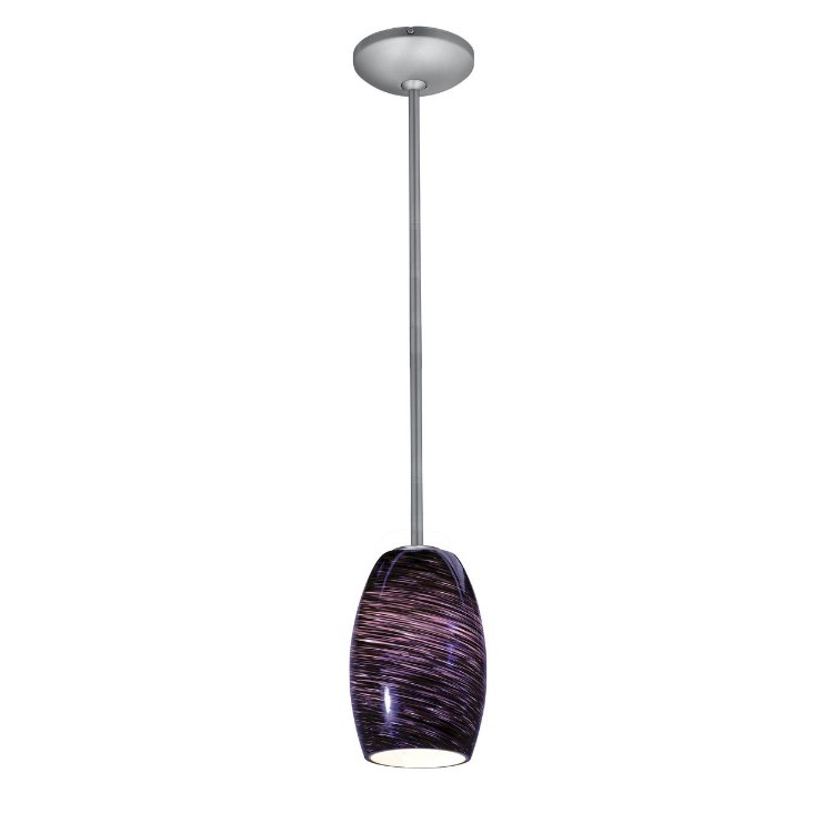 Foto para 100w Chianti Glass Pendant E-26 A-19 Incandescent Dry Location Brushed Steel Purple Swirl Glass 7.25"Ø4.75" (CAN 1.25"Ø5.25")