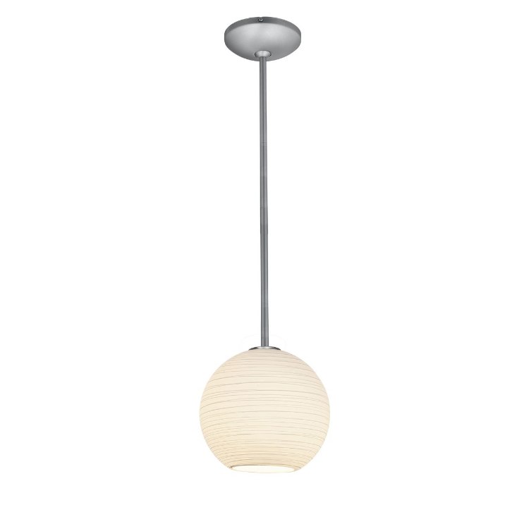 Foto para 100w M Japanese Lantern Glass Pendant E-26 A-19 Incandescent Dry Location Brushed Steel White Lined Glass 10"Ø10" (CAN 1.25"Ø5.25")