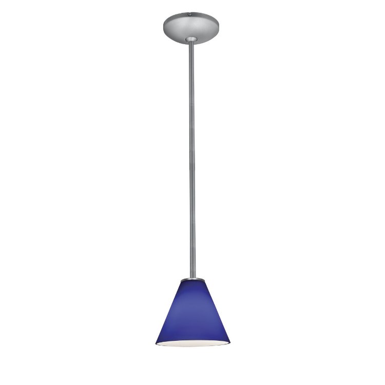 Foto para 100w Martini Glass Pendant E-26 A-19 Incandescent Dry Location Brushed Steel Cobalt Glass 6"Ø7" (CAN 1.25"Ø5.25")