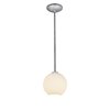 Foto para 100w S Japanese Lantern Glass Pendant E-26 A-19 Incandescent Dry Location Brushed Steel White Lined Glass 8"Ø8" (CAN 1.25"Ø5.25")