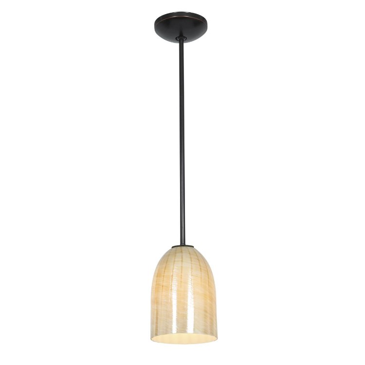 Foto para 18w Bordeaux Glass Pendant GU-24 Spiral Fluorescent Dry Location Oil Rubbed Bronze Wicker Amber Glass 7.5"Ø5.25" (CAN 1.25"Ø5.25")