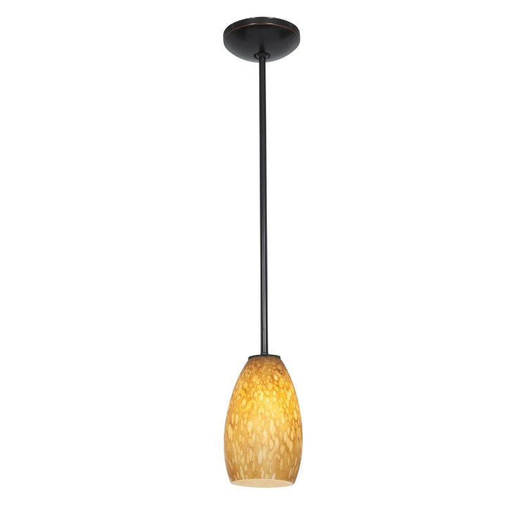 Foto para 100w Champagne Glass Pendant E-26 A-19 Incandescent Dry Location Oil Rubbed Bronze Amber Stone Glass 9"Ø5" (CAN 1.25"Ø5.25")