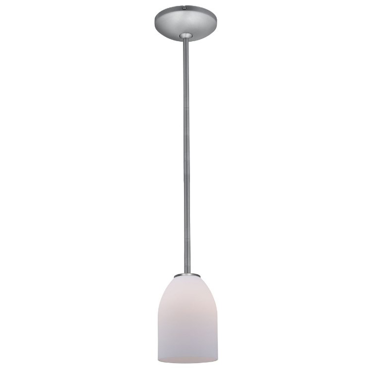 Foto para 100w Bordeaux Glass Pendant E-26 A-19 Incandescent Dry Location Brushed Steel Opal Glass 7.5"Ø5.25" (CAN 1.25"Ø5.25")