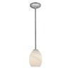 Foto para 100w Brandy FireBird Glass Pendant E-26 A-19 Incandescent Dry Location Brushed Steel White Firebird Glass 9"Ø6" (CAN 1.25"Ø5.25")