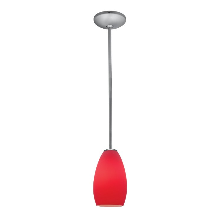 Foto para 11w Champagne E-26 A-19 LED Dry Location Brushed Steel Red Rod Glass Pendant (CAN 1.25"Ø5.25")