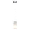 Foto para 11w Cylinder E-26 A-19 LED Dry Location Brushed Steel Opal Rod Glass Pendant (CAN 1.25"Ø5.25")