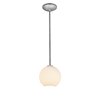 Foto para 11w (s) Japanese Lantern E-26 A-19 LED Dry Location Brushed Steel White Lined Rod Glass Pendant (CAN 1.25"Ø5.25")