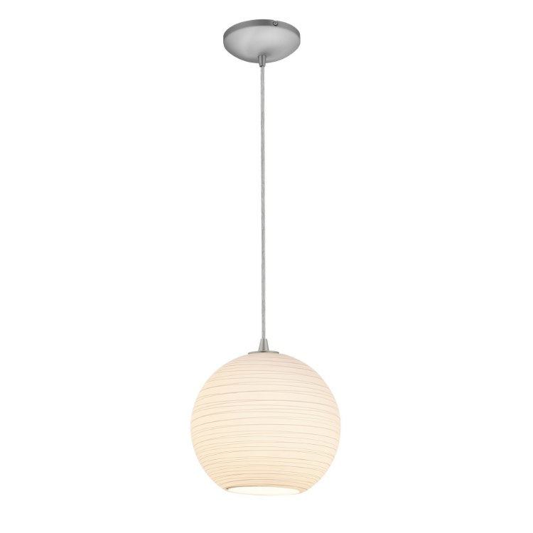Foto para 12w (l) Japanese Lantern SSL 90CRI LED Dry Location Brushed Steel White Lined Cord Glass Pendant (CAN 1.25"Ø5.25")
