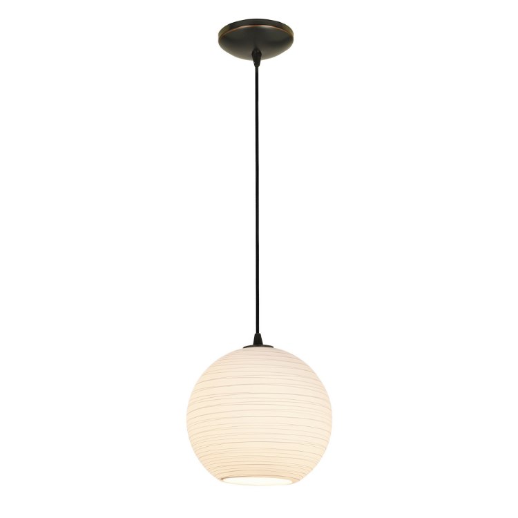 Foto para 12w (l) Japanese Lantern SSL 90CRI LED Dry Location Oil Rubbed Bronze White Lined Cord Glass Pendant (CAN 1.25"Ø5.25")