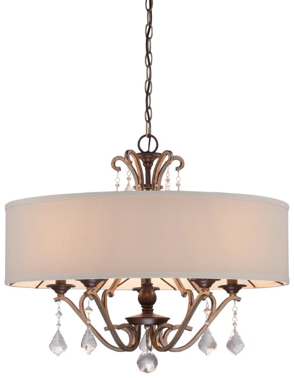 Foto para 60w SW 5 Light Pendant Dark Rubbed Sienna With Aged Silver Oatmeal Linen