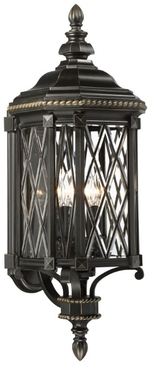 Foto para 40w SW 4 Lt Outdoor Wall Mount Black W/Gold Highlights Clear Beveled Bound Glass