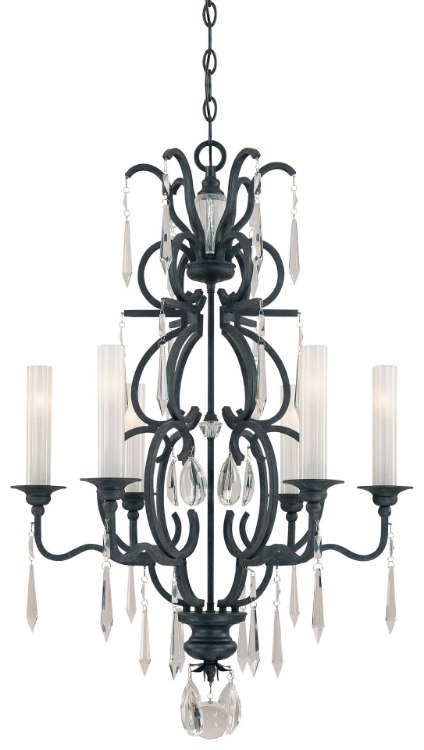 Foto para 40w SW 6 Light Chandelier Castellina Aged Iron White Iris