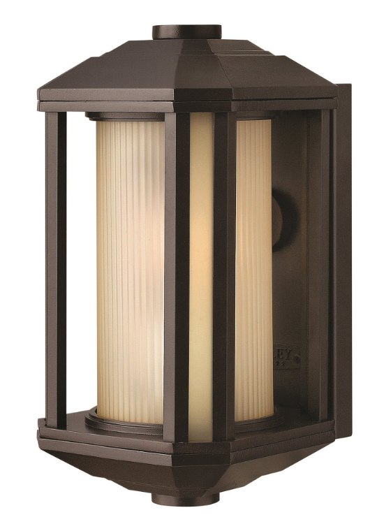 Foto para 18w Outdoor Castelle GU24 Ribbed Etched Amber Cylinder Bronze Mini Wall Mount