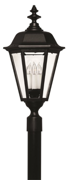 Foto para 140w Outdoor Manor House MED CAND Clear Beveled Panels Black Post Top/ Pier Mount