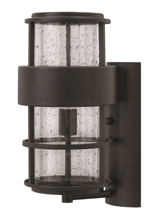 Foto para 75w Outdoor Saturn MED Clear Seedy Satin Black Medium Wall Mount