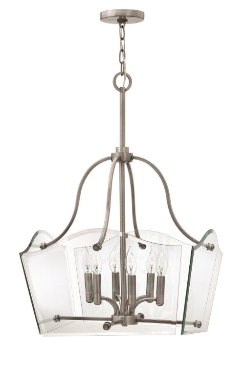 Foto para 60w Chandelier Wingate CAND Clear Beveled Panels Polished Antique Nickel Single Tier Foyer