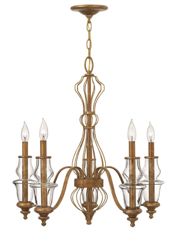 Foto para 60w Chandelier Celine CAND Clear Antique Gold Leaf Single Tier