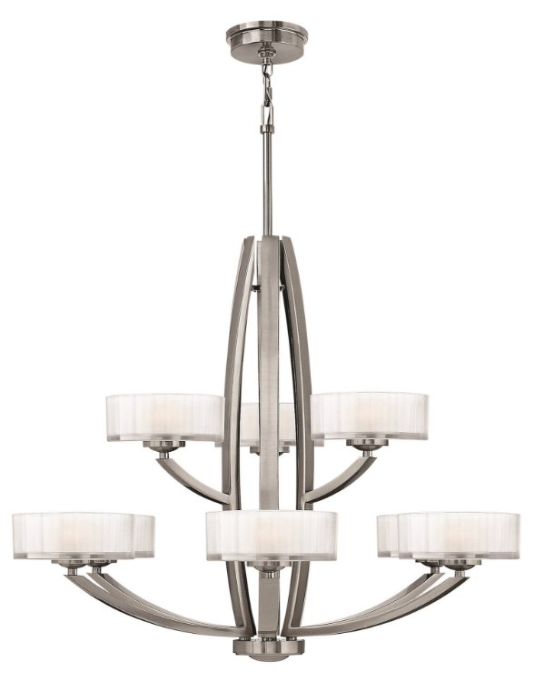 Foto para 60w Chandelier Meridian G-9 Thick Faceted Clear Inside Etched Brushed Nickel Two Tier Foyer