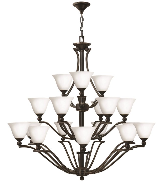 Foto para 60w Chandelier Bolla MED Etched Opal Olde Bronze Three Tier Foyer