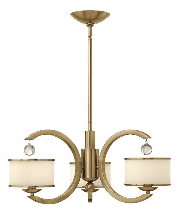 Foto para 60w Chandelier Monaco CAND Etched Opal Metal Trimmed Glass Shade Brushed Caramel Three Light