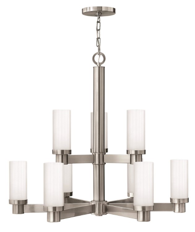 Foto para 100w Chandelier Midtown MED Multi-Faceted Etched Brushed Nickel Two Tier Foyer