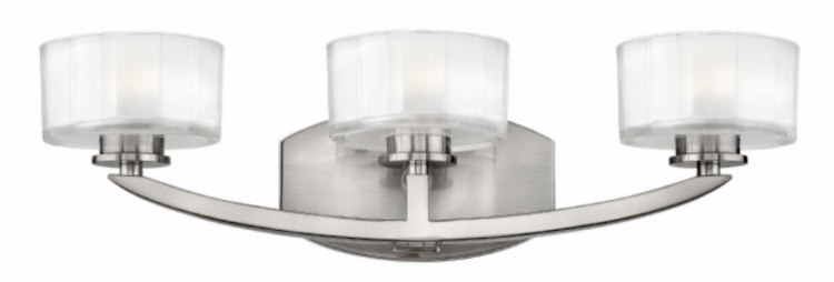 Picture of 4.5w Bath Meridian G9 LED Thick Faceted Clear Inside Etched Brushed Nickel Bath Three Light