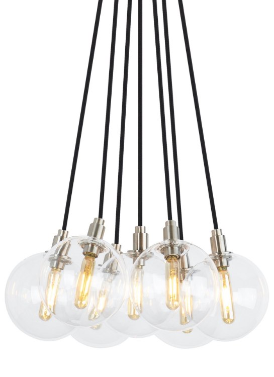 Foto para 2w Gambit 27k Transparent Glass Globe Satin Nickel E12 T6 90cri Gambit 7-Lite Chandelier 7-L CL SN -LED927