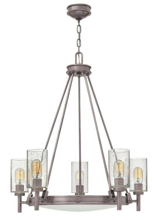 Foto para 100w Chandelier Collier MED Clear Seedy and Etched Antique Nickel Single Tier Foyer