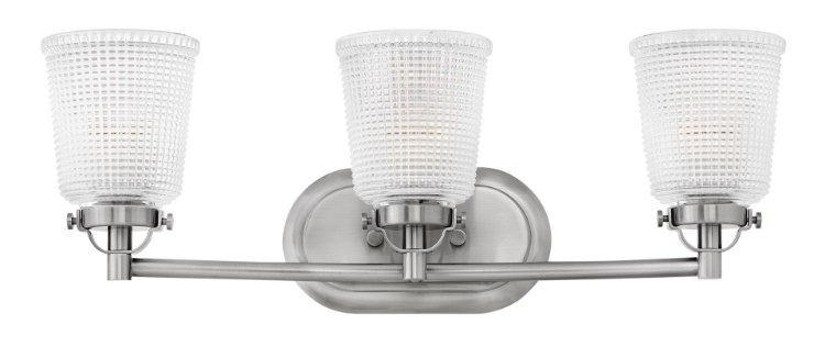 Foto para 100w Bath Bennett MED Clear Holophane Polished Antique Nickel Bath Three Light
